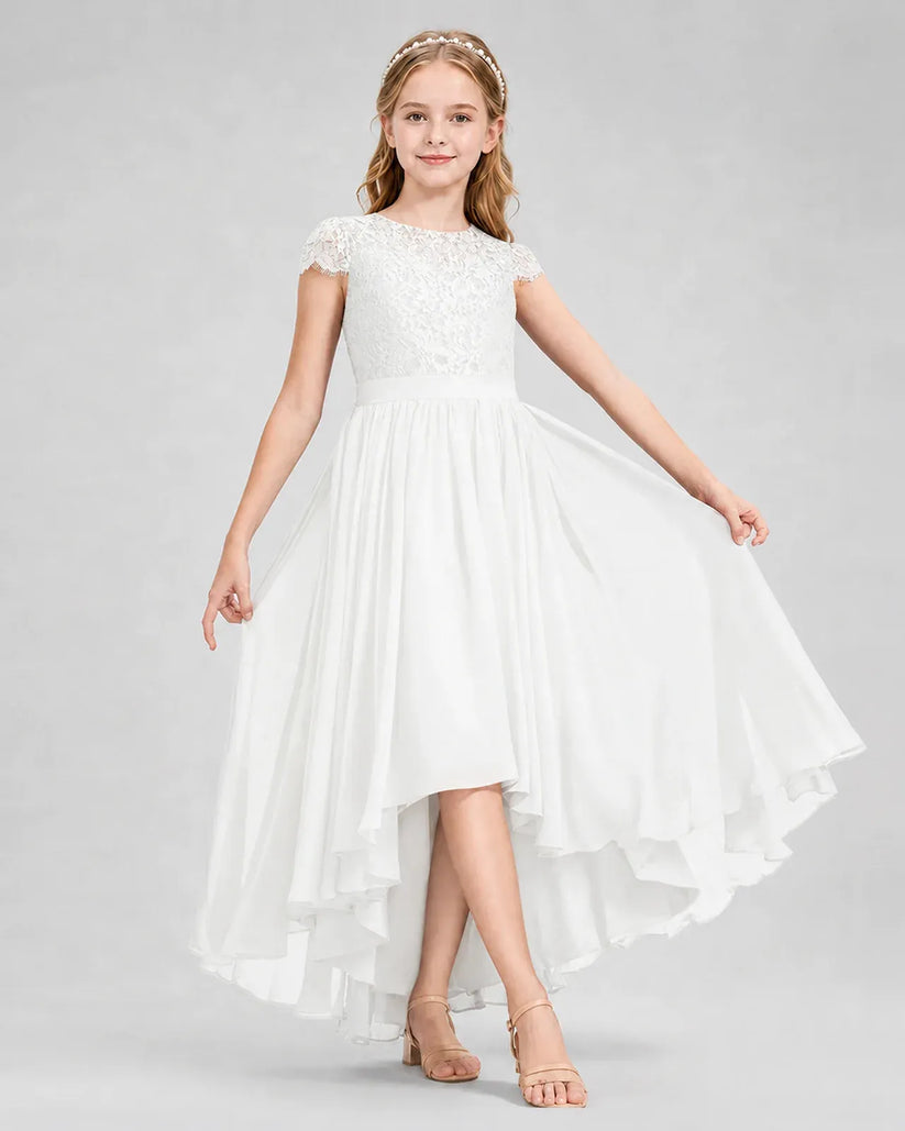 Ivory Lace A-line Junior Bridesmaid Dress Front View