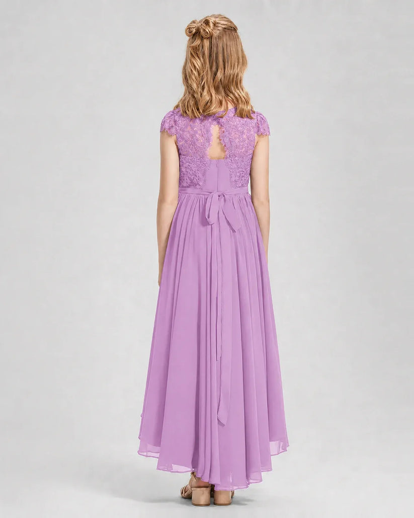 Lilac Chiffon A-line Junior Bridesmaid Dress Back View