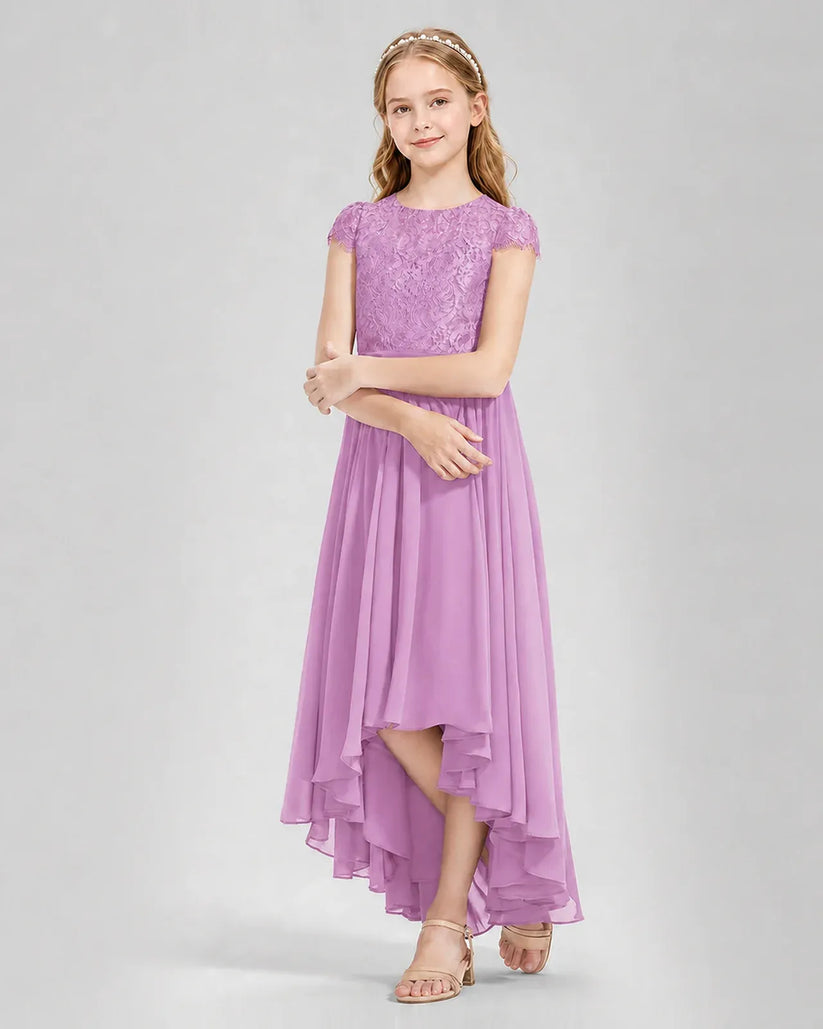 Lilac Lace A-line Junior Bridesmaid Dress Front View