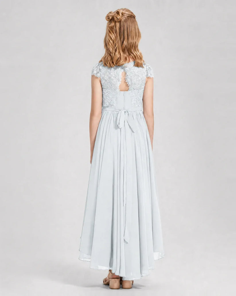 Mist Chiffon A-line Junior Bridesmaid Dress Back View