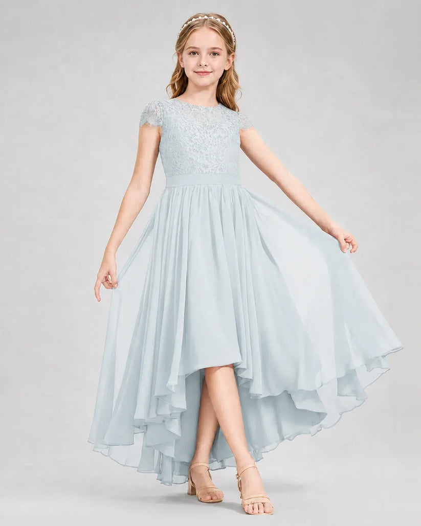 Mist Chiffon A-line Junior Bridesmaid Dress Front View