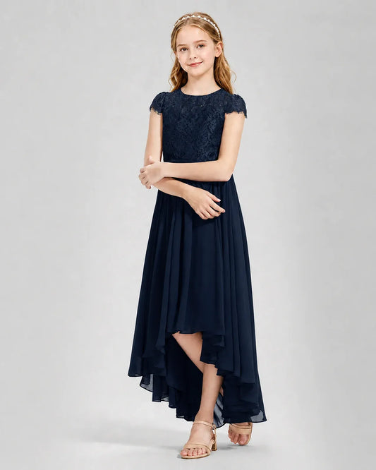 Navy Blue Chiffon A-line Junior Bridesmaid Dress Front View