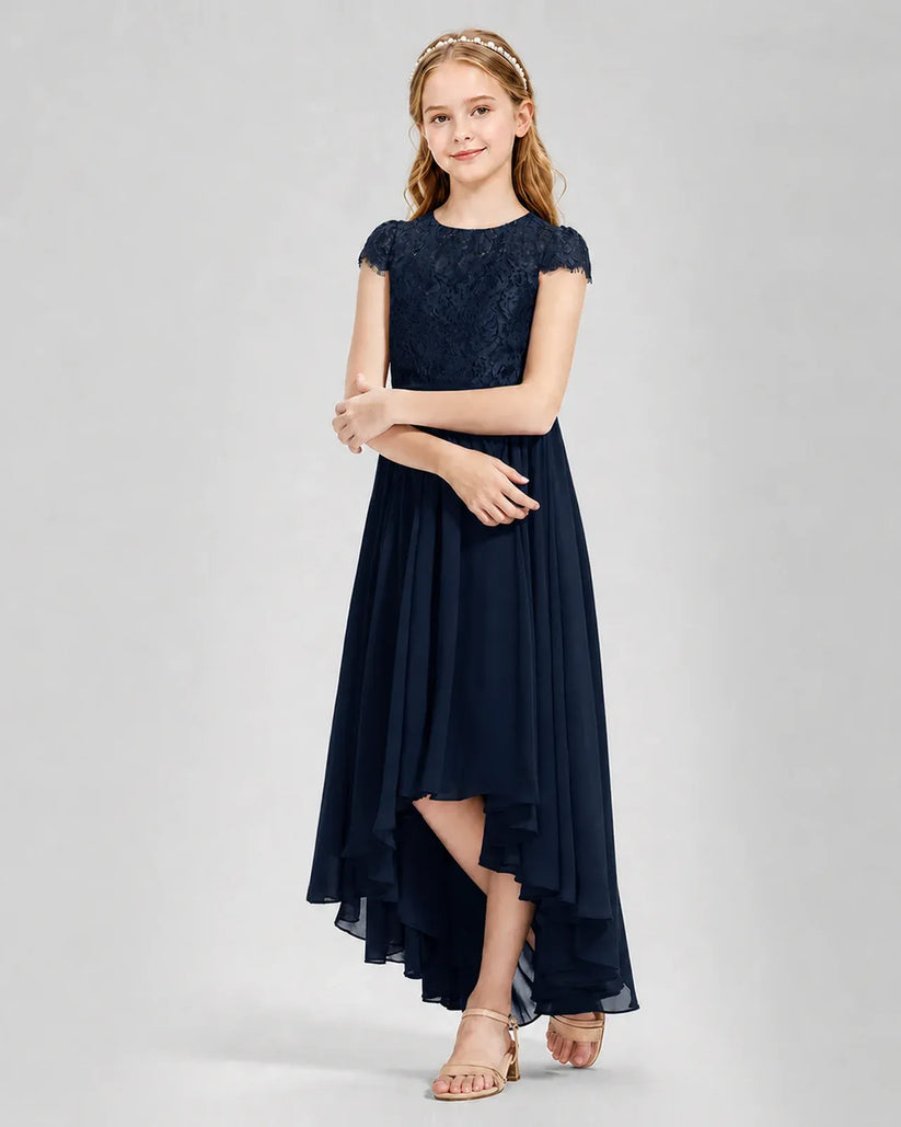 Navy Blue Chiffon A-line Junior Bridesmaid Dress Front View