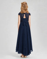 Navy Blue Chiffon A-line Junior Bridesmaid Dress Back View