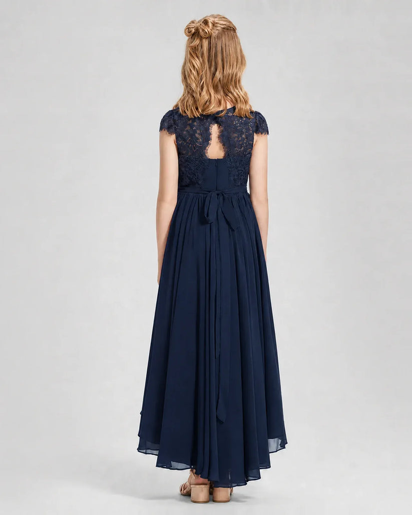 Navy Blue Chiffon A-line Junior Bridesmaid Dress Back View