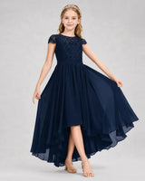 Navy Blue Chiffon A-line Junior Bridesmaid Dress Front View