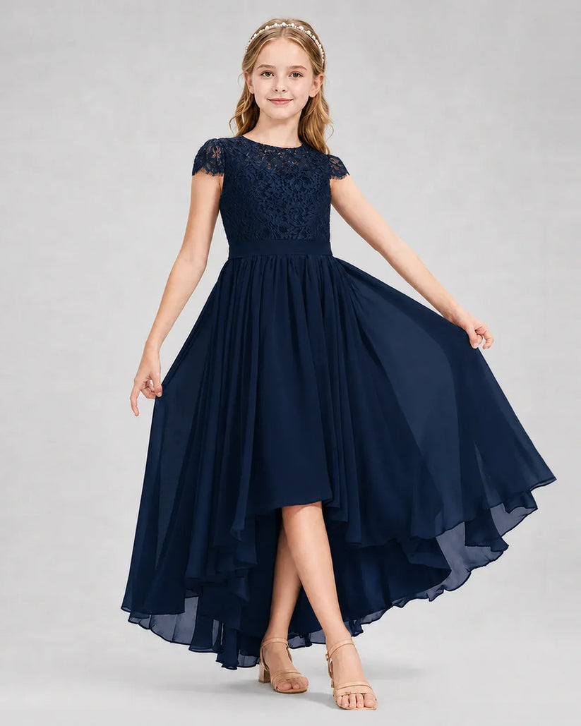 Navy Blue Chiffon A-line Junior Bridesmaid Dress Front View