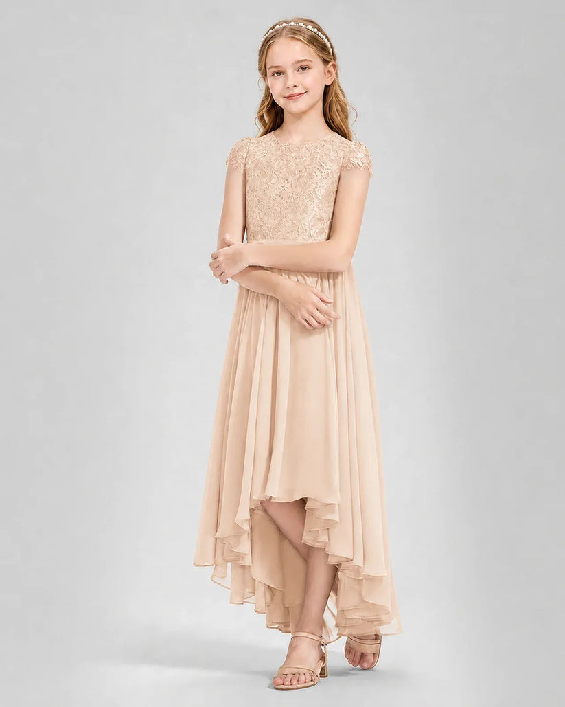 Peach Chiffon A-line Junior Bridesmaid Dress Front View