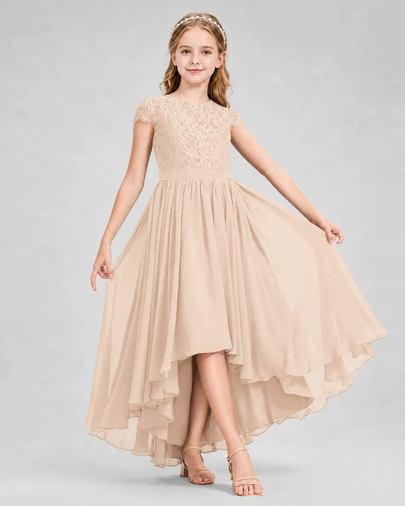 Peach Chiffon A-line Junior Bridesmaid Dress Front View