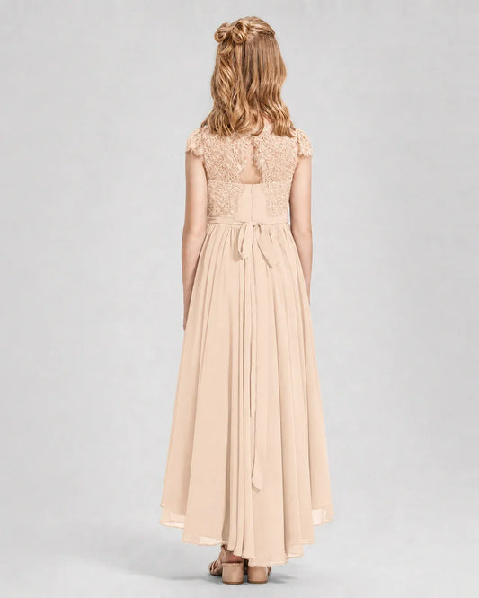 Peach Chiffon A-line Junior Bridesmaid Dress Back View
