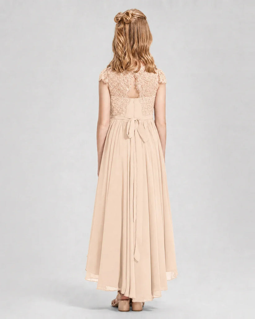 Peach Chiffon A-line Junior Bridesmaid Dress Back View