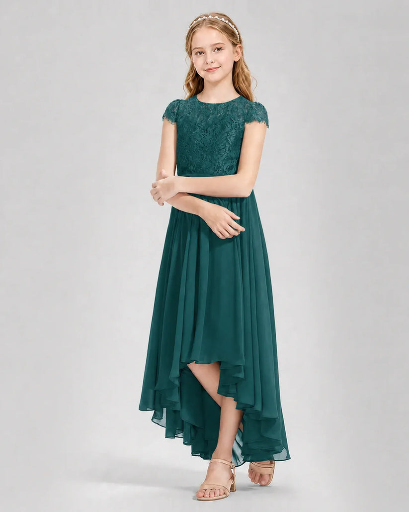 Peacock Chiffon A-line Junior Bridesmaid Dress Front View