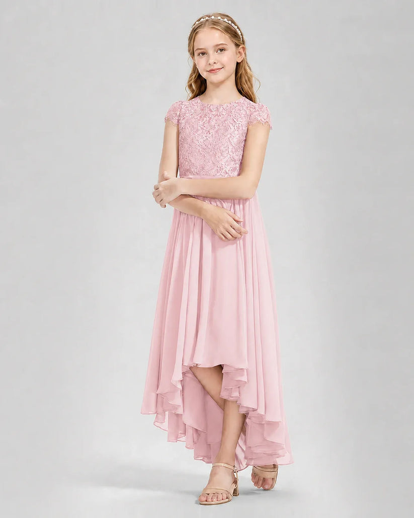 Pink Chiffon A-line Junior Bridesmaid Dress Front View