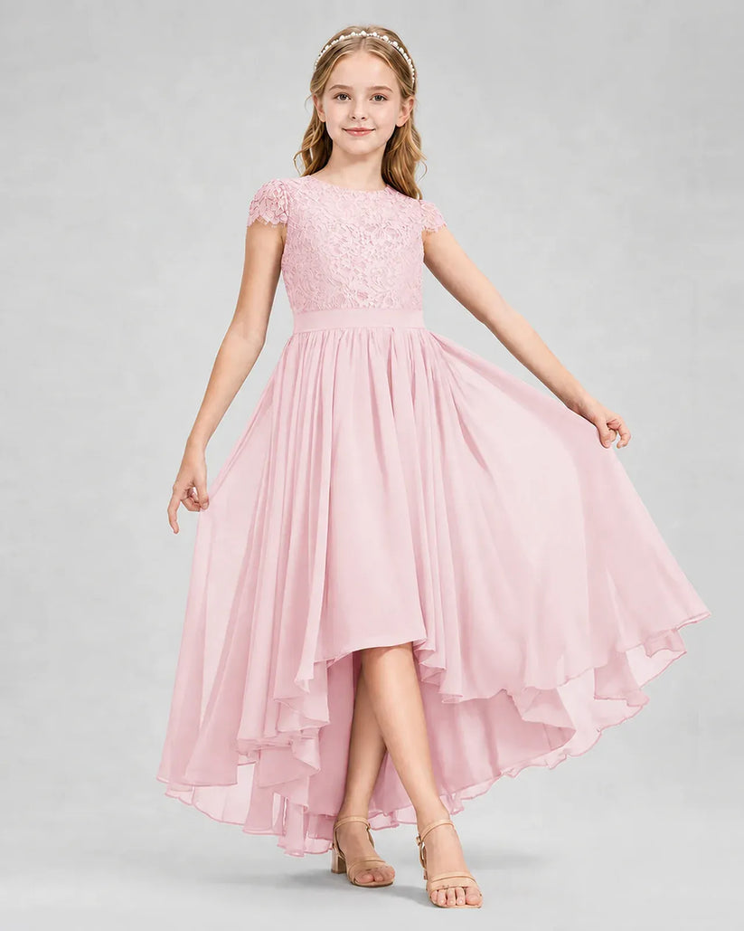 Pink Chiffon A-line Junior Bridesmaid Dress Front View