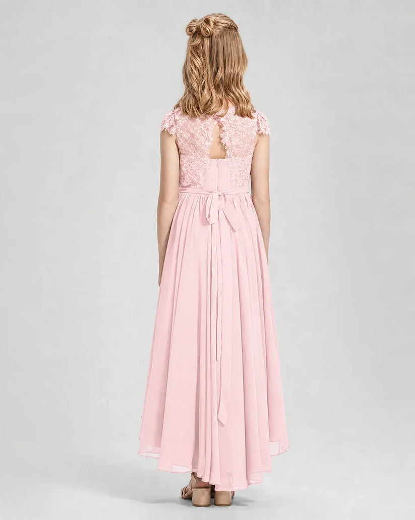 Pink Chiffon A-line Junior Bridesmaid Dress Back View