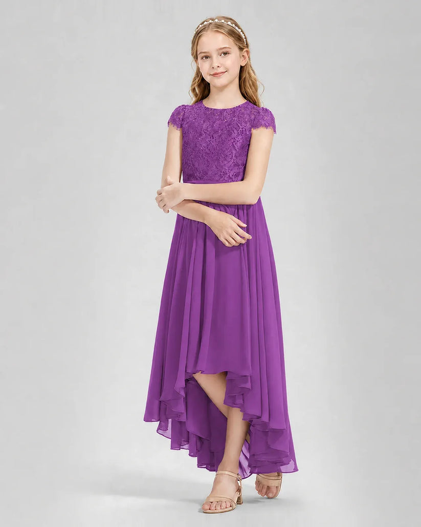 Purple Chiffon A-line Junior Bridesmaid Dress Front View