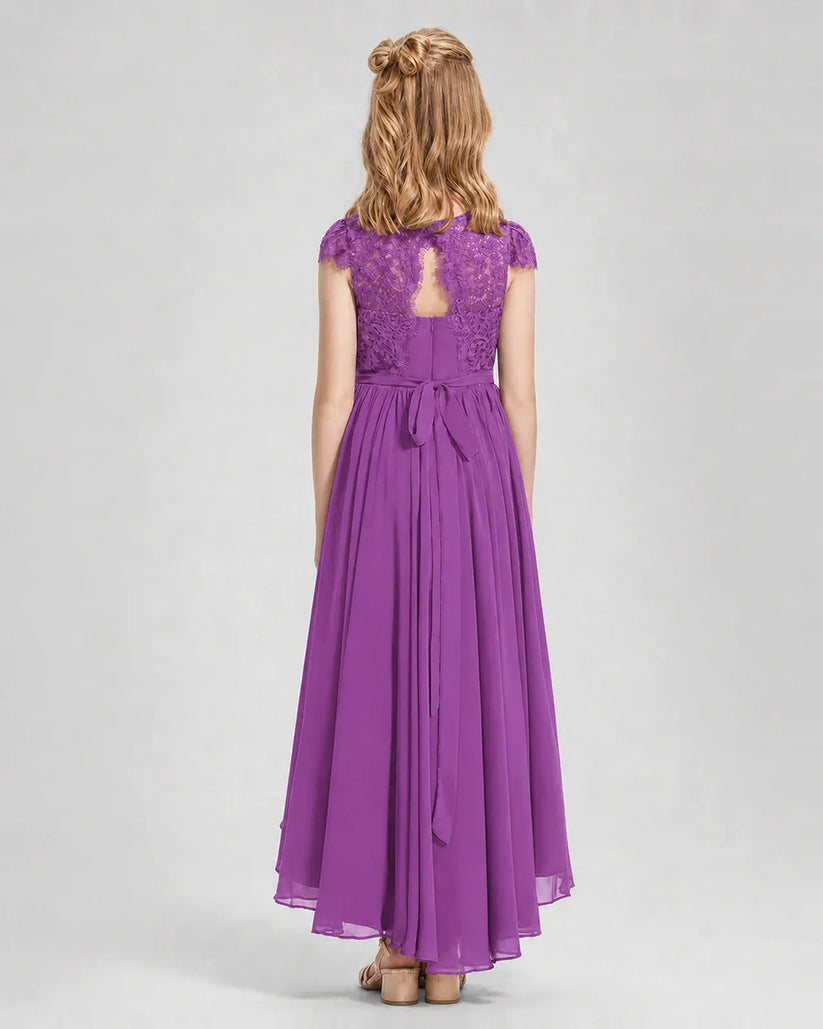 Purple Chiffon A-line Junior Bridesmaid Dress Back View