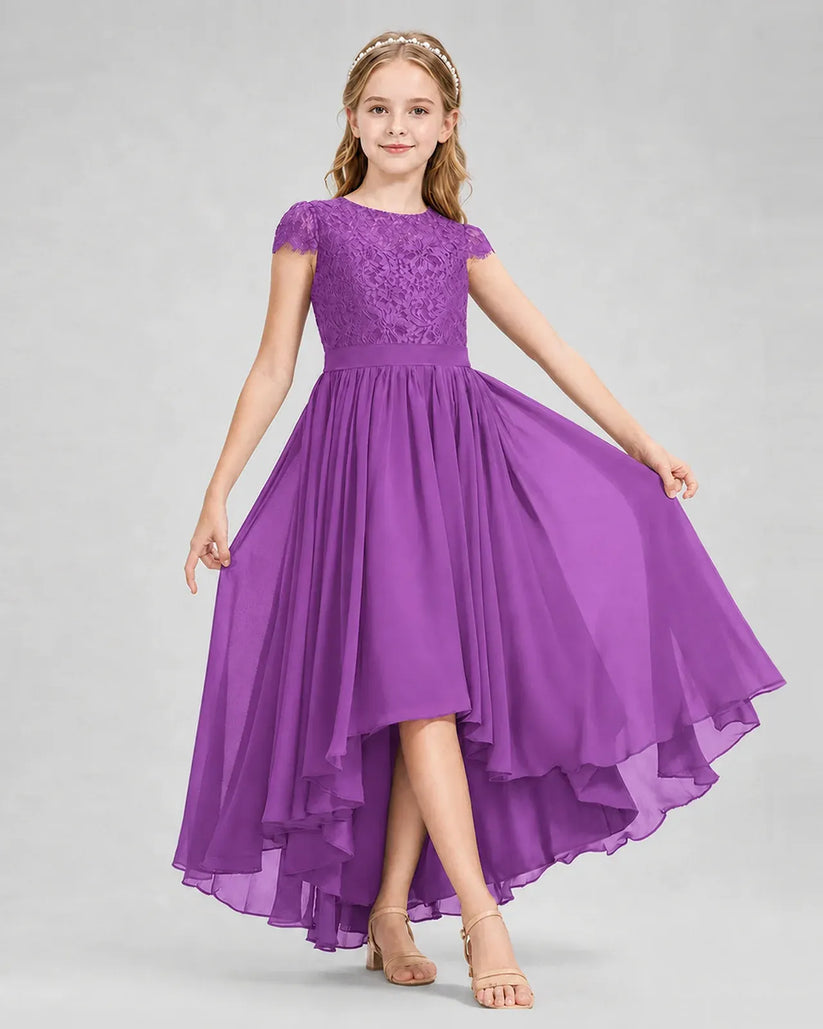 Purple Chiffon A-line Junior Bridesmaid Dress Front View