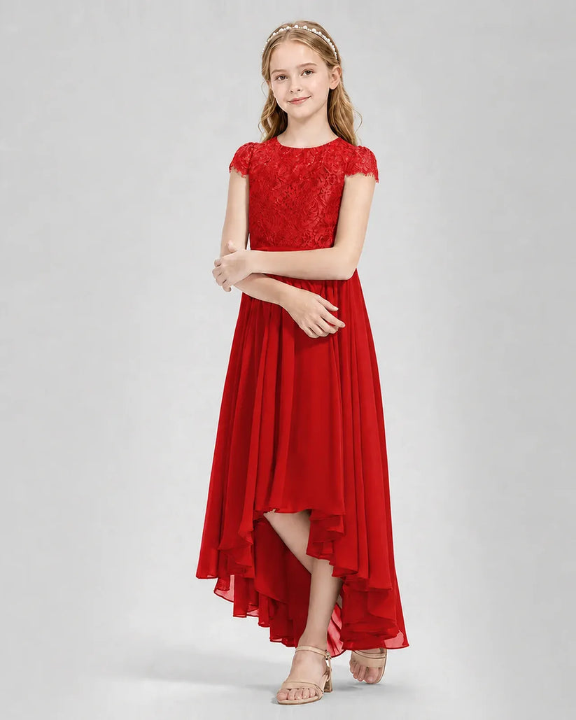 Red Chiffon A-line Junior Bridesmaid Dress Front View