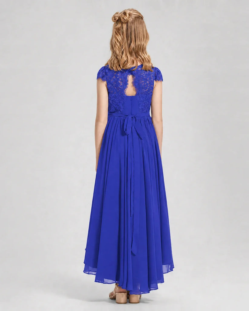 Royal Blue Chiffon A-line Junior Bridesmaid Dress Back View