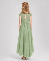 Sage Green Chiffon A-line Junior Bridesmaid Dress Back View
