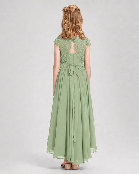 Sage Green Chiffon A-line Junior Bridesmaid Dress Back View