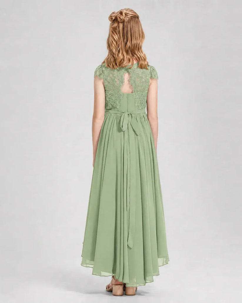 Sage Green Chiffon A-line Junior Bridesmaid Dress Back View