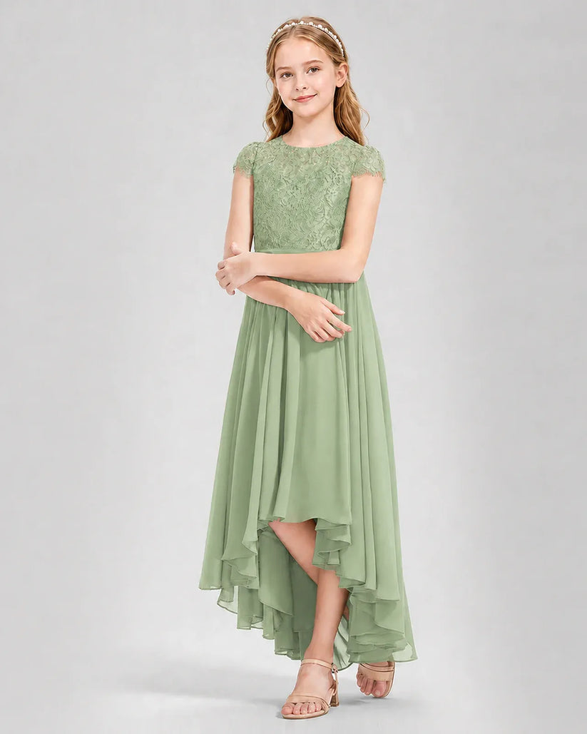Sage Green Chiffon A-line Junior Bridesmaid Dress Front View