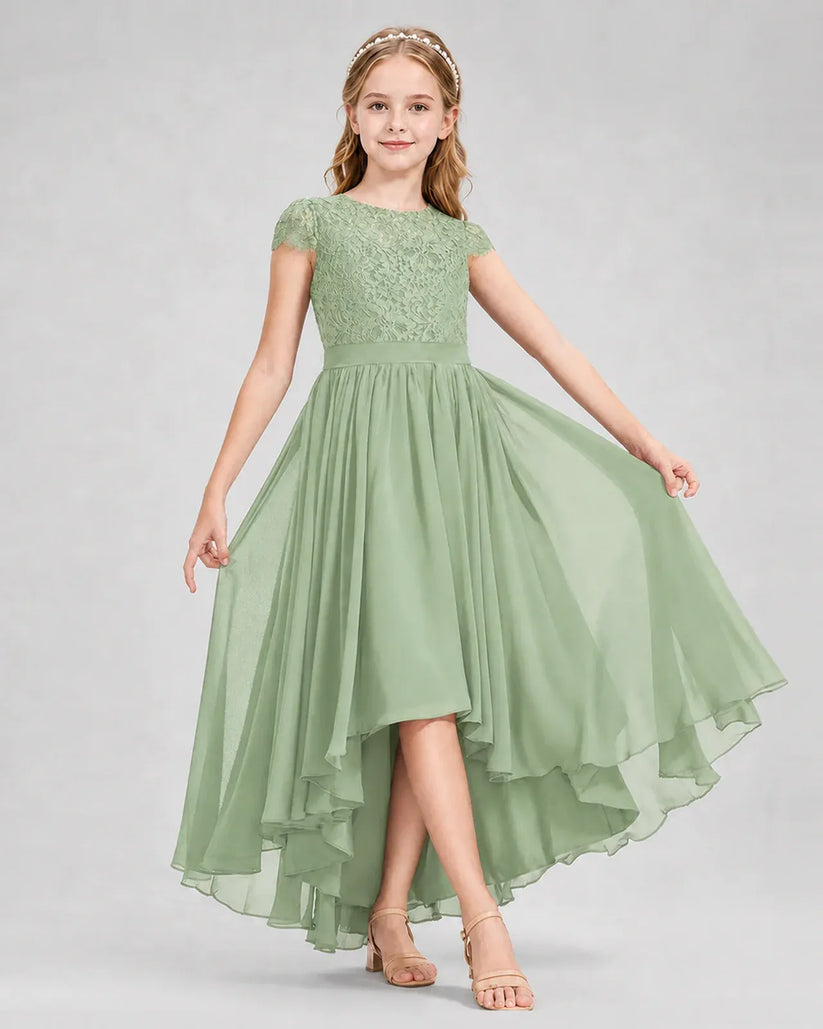 Sage Green Chiffon A-line Junior Bridesmaid Dress Front View