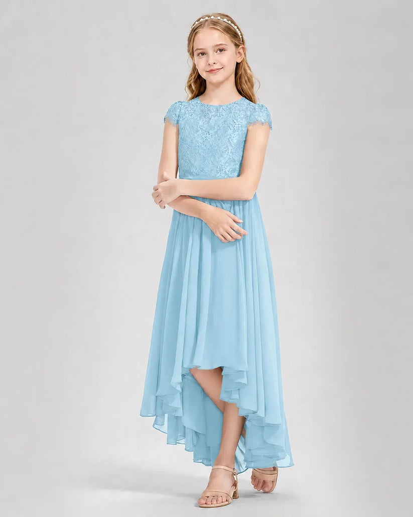 Sky Blue Chiffon A-line Junior Bridesmaid Dress Front View