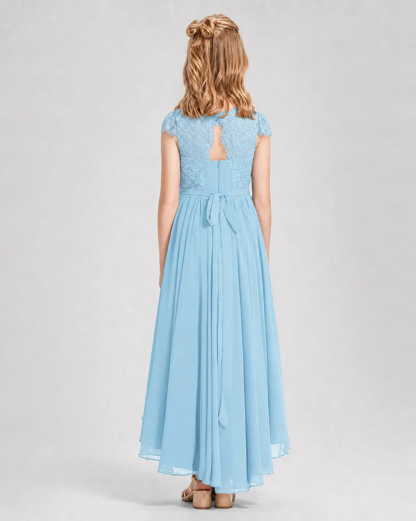 Sky Blue Chiffon A-line Junior Bridesmaid Dress Back View