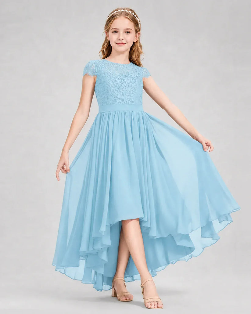 Sky Blue Chiffon A-line Junior Bridesmaid Dress Front View