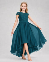 Teal Chiffon A-line Junior Bridesmaid Dress Front View