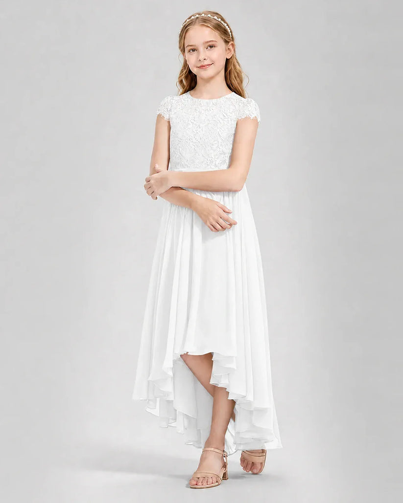 White Chiffon A-line Junior Bridesmaid Dress Front View