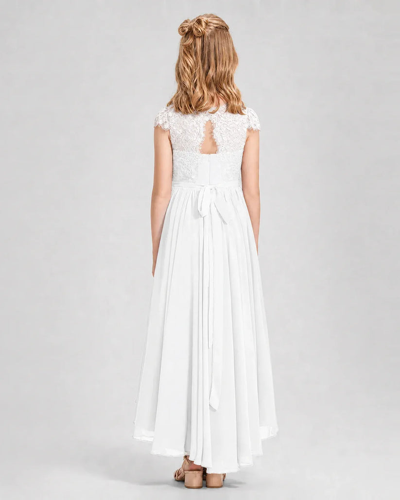 White Chiffon A-line Junior Bridesmaid Dress Back View