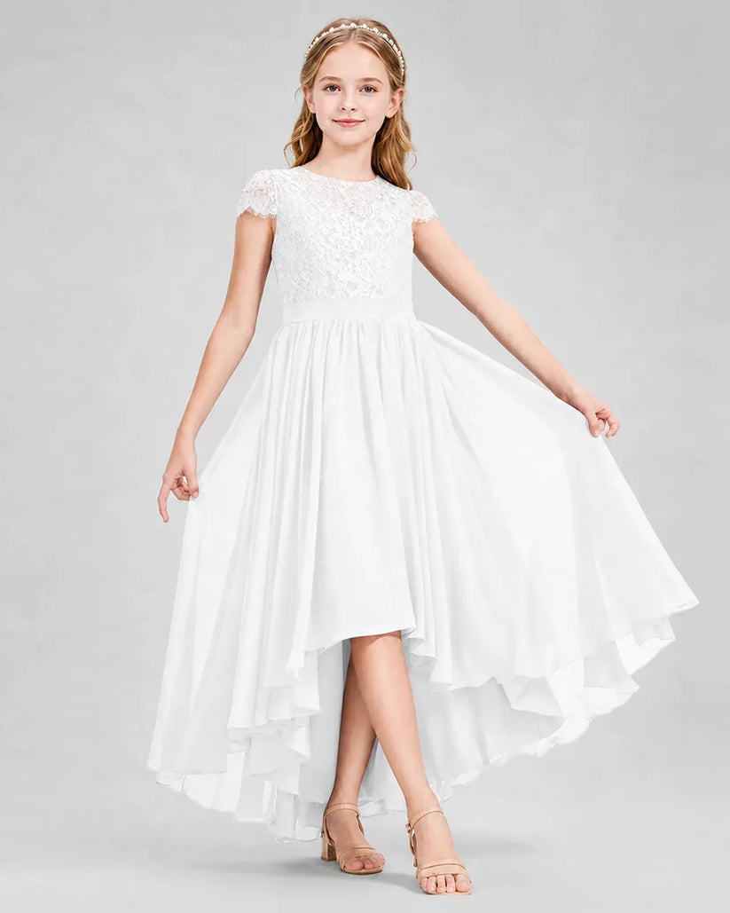 White Chiffon A-line Junior Bridesmaid Dress Front View