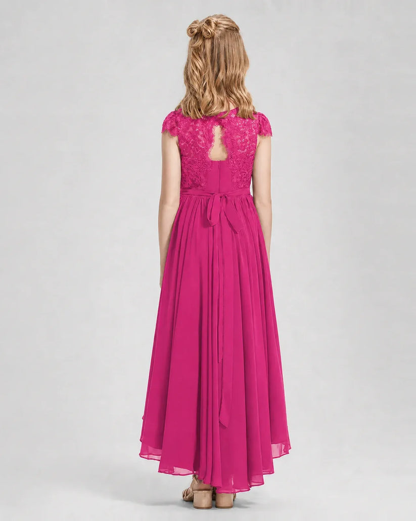Hot Pink Chiffon A-line Junior Bridesmaid Dress Back View
