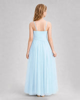 Baby Blue Tulle A-line Junior Bridesmaid Dress Back View
