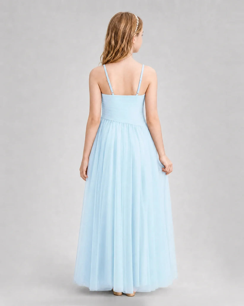 Baby Blue Tulle A-line Junior Bridesmaid Dress Back View
