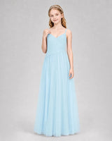 Baby Blue Tulle A-line Junior Bridesmaid Dress Front View