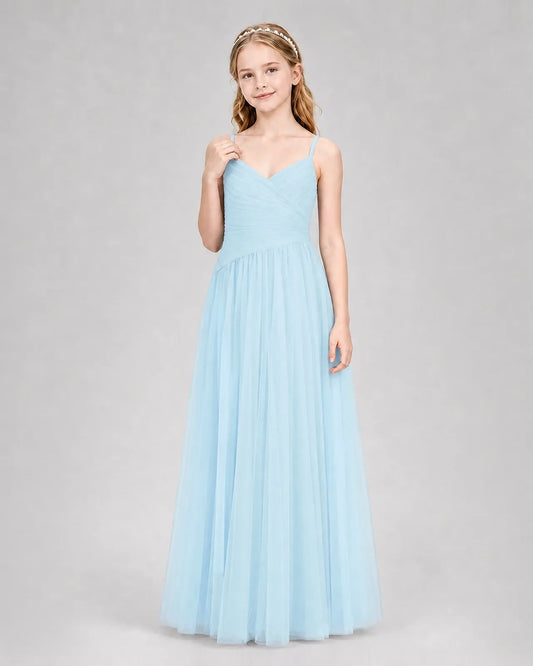 Baby Blue Tulle A-line Junior Bridesmaid Dress Front View