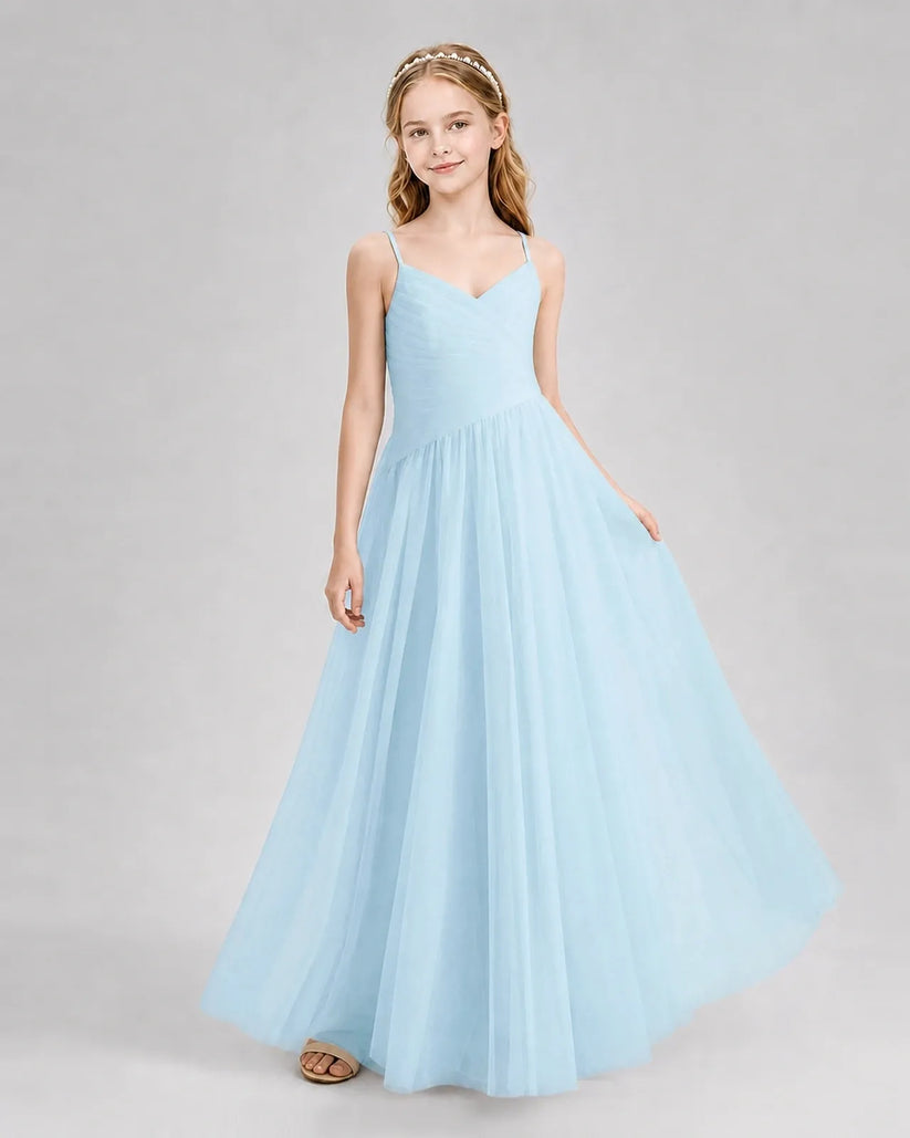 Baby Blue Tulle A-line Junior Bridesmaid Dress Front View