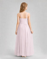 Blush Pink Tulle A-line Junior Bridesmaid Dress Back View