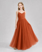 Burnt Orange Tulle A-line Junior Bridesmaid Dress Front View