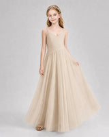 Champagne Tulle A-line Junior Bridesmaid Dress Front View