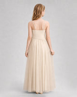 Champagne Tulle A-line Junior Bridesmaid Dress Back View