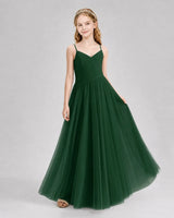 Dark Green Tulle A-line Junior Bridesmaid Dress Front View