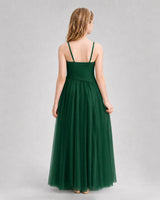 Dark Green Tulle A-line Junior Bridesmaid Dress Back View