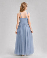 Dusty Blue Tulle A-line Junior Bridesmaid Dress Back View