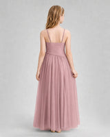 Dusty Rose Tulle A-line Junior Bridesmaid Dress Back View